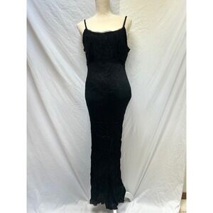 Florencia Fiume Black Lace Crinkle Maxi Dress Evening Party Witch Goth Large